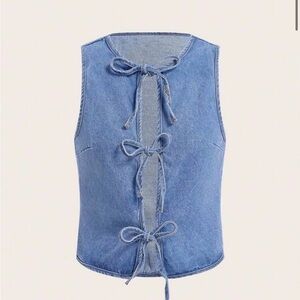 Women’s misguided tie detail open front sleeveless denim top medium wash